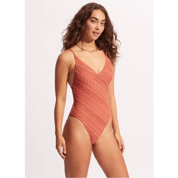 Seafolly Marrakesh V Neck One Piece - Cinnamon NWT - Picture 2 of 10